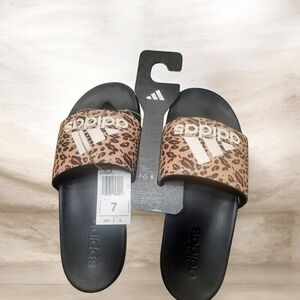 Adidas Brown Leopard Print Slides